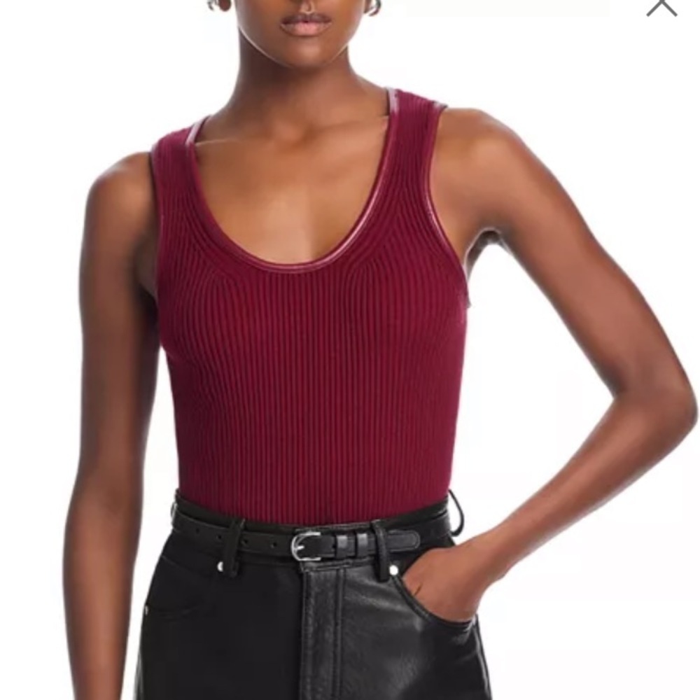 Simkhai Cobain Tank Oxblood Red NWOT Ribbed with Faux Leather Trim